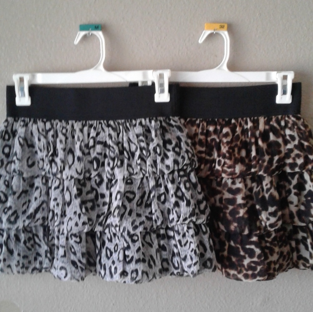 Tiered Leopard Print Mini Skirt White and Brown